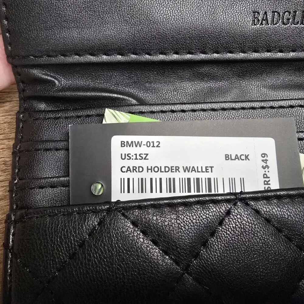 NEW Badgley Mischka Black Long Wallet Diamond Quilted Vegan Leather NWT! - Picture 3 of 4